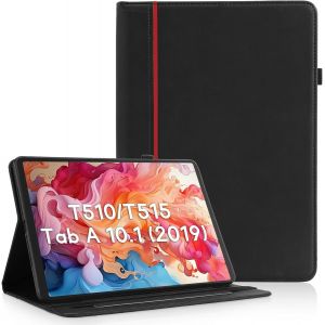 Coque Pour Samsung Galaxy Tab A 10.1 T510/T515 Tablette 2019 - Étui Housse De Protection Cuir Pu Avec Fonction Support/Portefeuille Coque Tablette Galaxy Tab A 10.1 (Noir) - Neuf