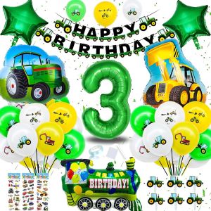 Tracteur Deco Anniversaire Gar&ccedil;on - Kit D&eacute;coration Avec Ballon Chiffre 3 Ans - Neuf