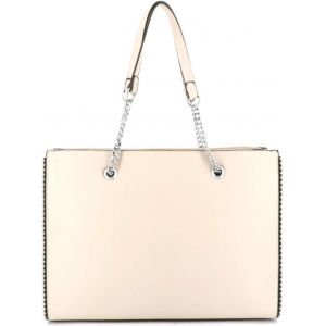 KALANKA-Sac &agrave; Main Femmes Cha&icirc;ne Perle Bille Clou - Cours Grand Format A4 Lyc&eacute;e - Cabas Shopping Fourre-Tout Taille XL - Port&eacute; Epaule Ville Similicuir PU - Chic Tendance - Beige - Neuf