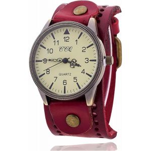 Montre &Agrave; Quartz Analogique Unisexe Vintage Avec Bracelet En Cuir Et Grand Cadran - Neuf