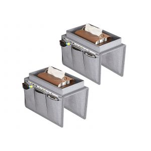 Organisateur de rangement pour accoudoir de canap&eacute; avec 4 poches - Gris (2 pi&egrave;ces) - Neuf