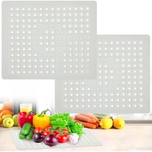 MEVRONISSHOP-Lot de 2 tapis d'&eacute;vier cuisine en caoutchouc, 31 x 26 cm, antid&eacute;rapant, avec trou de drainage, blanc - Neuf