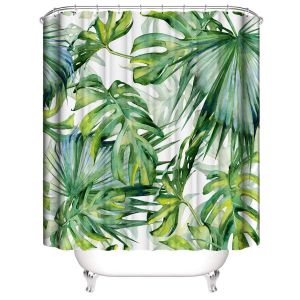 Rideau de douche Jungle Tropical Palm Plant, tissu vert anti-moisissure (180 cm x 180 cm de hauteur) - Neuf