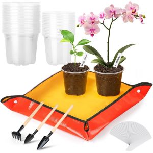 ERYI-Pot Transparent Plante Lot De 35, Pots De Fleurs 9Cm 10Cm Pour Orchidées, Pot Transparent Culture Avec 1 Tapis De Jardin, 20 Étiquettes & 3 Mini Pelles - Neuf