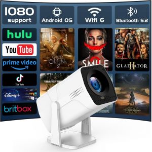 Chenquansarl-Apps Intégrées Vidéoprojecteur Avec Android Tv, Rotatif À 270°, M Au Point Électrique Et Clé Automatique, Hd 1080p, Projecteur Home Cinéma Wifi6,Bt5.2 Mini Projecteur D'extérieur - Neuf