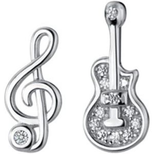 Kal-Boucles D'oreilles À Tige Asymétriques En Forme De Clé De Sol En Argent Sterling S925 Et Oxyde De Zirconium - Pour Femmes Et Filles, Argent Sterling, Oxyde De Zirconium - Neuf
