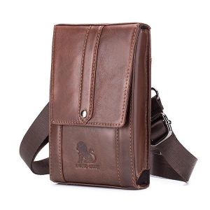 Sac banane en cuir pour homme avec 8 emplacements pour cartes et poche pour t&eacute;l&eacute;phone - Marron - Neuf