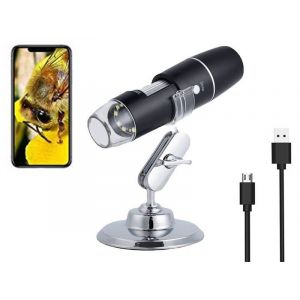 Microscope num&eacute;rique sans fil avec cam&eacute;ra, grossissement 50X, support et &eacute;clairage LED - Neuf