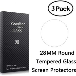 Kal-Lot De 3 Protections D'écran Rondes Universelles En Verre Trempé Pour Montre - 28 Mm - Dureté 9h - 0,3 Mm D'épaisseur - Anti-Rayures, Anti-Traces De Doigts, Sans Bulles (28 Mm) - Neuf
