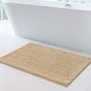 Tapis de bain chenille,antidérapant et absorbant,lavable en machine,en peluche douce,accessoire de salle de bain (beige,60 x 100 cm) - Neuf