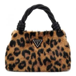 GUESS Sac &agrave; &eacute;paule bandouli&egrave;re brun clair noir pour femme - Shaida Top Handle Crossbody Bag Leopard 326637 - Neuf