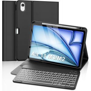 Clavier pour iPad Air 11 Pouces 2025/2024, &Eacute;tui pour iPad Air 11 M3/M2, AZERTY sans Fil Bluetooth R&eacute;tro&eacute;clairage 7 Couleurs Clavier, Housse Multiposition Fonction Ranger Stylet, Noir - Neuf