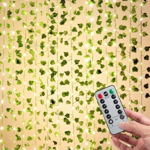 KAL-Lierre Artificiel Guirlande Lumineuse Chambre, 10M Guirlande Lierre Lumineuse, 100 Leds Guirlande Lumineuse Pile Intérieure Et Extérieure, 8 Modes D'Éclairage, Faux Lierre Decoration Chambre - Neuf