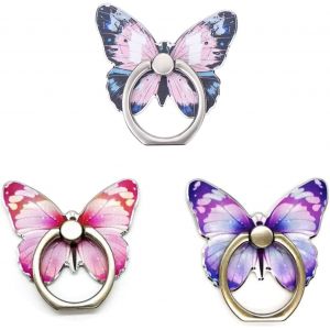 MDY-Support de Téléphone,Lot de 3 Anneaux de Support pour Téléphone Portable avec Motif Papillon Mignon en Métal Peint Rotation à 360° Anneau de Support pour Téléphone Portable Avec Boucle de Bouton - Neuf
