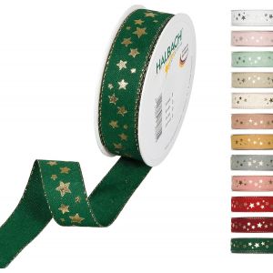 KAL-Ruban De Noël 25 Mm X 18 M Pour Emballage Cadeau De Noël Avec Étoiles Dorées Et Bords En Lurex U2013 Vert - Neuf