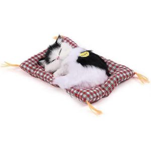 2024,chat endormi mignon avec lit rembourr&eacute; et son simul&eacute;,jouet en peluche le plus populaire pour les gar&ccedil;ons et les filles d'&acirc;ge pr&eacute;scolaire (noir + blanc) - Neuf