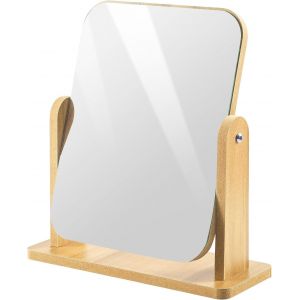 Kal-Miroir Cosmétique Rotatif À 360 ° - En Bois - Autonome - Pour Coiffeuse, Salle De Bain, Chambre À Coucher - 22 X 17 Cm - Neuf