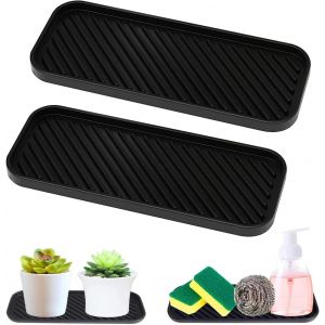 Pièces Porte Eponge Silicone Support D'évier de Cuisine en Silicone Organisateur D'évier en Silicone Tapis d'Égouttement en Silicone pour Rangement éponges, Produit Vaisselle, Savonnoir (Noir) - Neuf