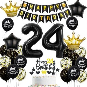SJZG-Noir Or 24 Ans Anniversaire Homme Femme D&eacute;coration,Ballons 24 Ans Anniversaire Noir Or,24 Ans Anniversaire D&eacute;coration Noir Or,24 Anniversaire Femme Ballon, Homme 24 Ans F&ecirc;te D&eacute;coration Or Noir - Neuf