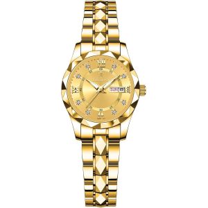 Eryi-Montre Couple Acier Inoxydable: Montre Femme Homme À Bracelet Analogique Quartz 3atm Étanche Cadran Index Diamant Avec Aiguilles Luminescents Et Calendrier - Cadeau Couple Saint Valentin - Neuf