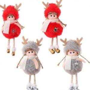 Lot de 4 anges en peluche &agrave; suspendre pour sapin de No&euml;l-Rouge Gris - Neuf
