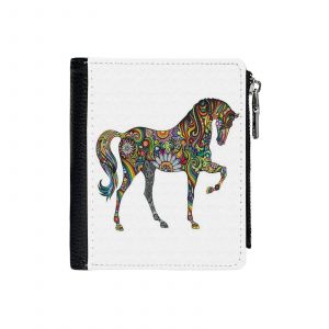 Portefeuille Un cheval aux multiples couleurs_2557 Compact en Simili-Cuir PU Porte-Cartes avec Fermeture Éclair Multi-Poches Unisexe Homme Femme Ad - Neuf