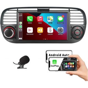 Radio De Voiture Pour Fiat 500 2007-2015 Sans Fil Carplay & Android Car, Autoradio Fiat 500 Bluetooth 5.0 Avec Écran Tactile Rds/Am/Fm/Usb Dsp Mirror Link Subw Eq Steering Wheel Control- - Neuf