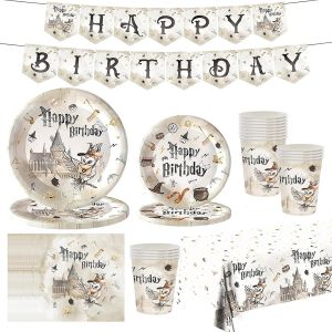Sjzg-Decoration Anniversaire Wizard Vaisselle De Fete 82 Pi&egrave;ces Harry Magicien Vaisselle Papier Assiettes Papier Tasses Serviettesr Nappe Pour Et Happy Birthday Banni&egrave;re,Pour Enfants Anniversaire F&ecirc;t - Neuf