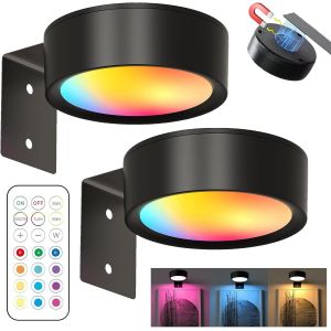 2 Pi&egrave;ces Lampe Tableau Sans Fil,Lampes Magn&eacute;tiques Avec T&eacute;l&eacute;commande,3 Couleurs De Lumi&egrave;re,Intensit&eacute; Variable,Applique Murale Int&eacute;rieure Pour Cadre Photo,Mur,&Eacute;tag&egrave;re,Images (Noir) - Neuf