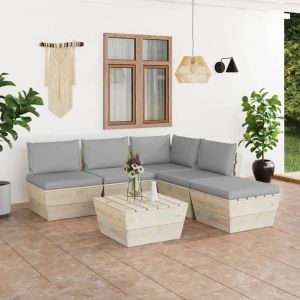 Prolenta Premium - Salon De Jardin Palette 6 Pcs Avec Coussins Bois D'&eacute;pic&eacute;a - Neuf