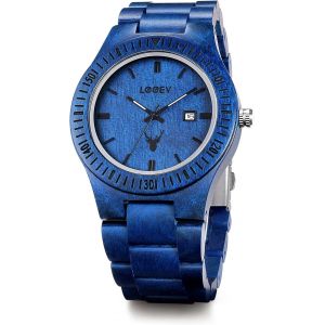Gouts Et Couleursuwood Série Zebra Montre Analogique À Quartz Japonais En Bois De Santal Pour Homme Avec Calendrier Unisexe, Bleu - Neuf