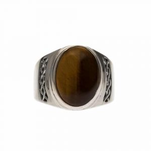 Bague Homme ?il De Tigre Massive Argent - Neuf