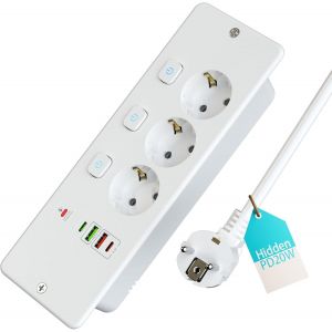 Bloc Encastrable 3 Prises Avec Interrupteurs, Multiprise De Table 2 Usb-A Et 2 Usb-C, Prise Avec Protection Contre Les Surcharges, Câble 1,8 M (Blanc) - Neuf