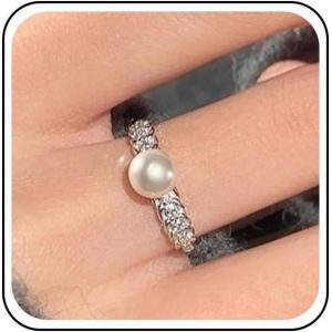 Kahfl-Anneau De Perles En Cristal Demi Ouvert Anneaux De Perles En Cz Anneaux De Perles En Argent Anneaux De Doigt Ajustable Anneau De Déclaration Bijoux Pour Les Femmes - Neuf