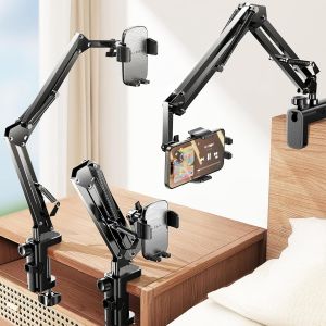 Kalanka-Support De Téléphone En Col De Cygne Pour Bureau De Lit [3e Mise À Niveau] Support De Téléphone Portable Pour Bureau, Lit, Support D'iphone Couché, Bras Flexible Argenté, Pince De Serrage Pou - Neuf