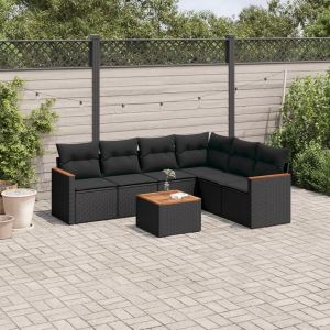 Prolenta Premium - Salon De Jardin 7 Pcs Avec Coussins Noir R&eacute;sine Tress&eacute;e - Neuf