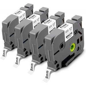 9mm Ruban D'&eacute;tiquettes Compatible pour Brother TZe221 TZe-221 TZ-221 Tze Lamin&eacute; pour Brother PT-H107B H105 H100LB E110 H200 H110 P300BT H101C D200 E110VP D400 D600VP Noir sur Blanc Paquet de 4 - Neuf