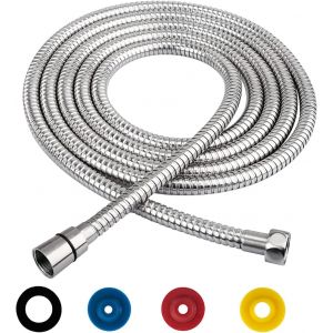 KGABERY-Flexible De Douche Universel,Flexible De Douche,Tuyau De Douche En Acier Inoxydable,Raccord Fileté Universel Flexible Douchette Avec 4 Limiteur De Débit D'Eau,(G1/2"",3M Argent) - Neuf