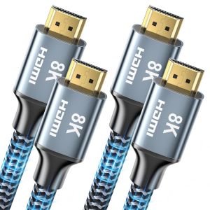 KALANKA-Câble HDMI 2.1 8K 0,5m 2 Pièces, 48Gbps Haute Vitesse Câble HDMI Tressé, 8K@60Hz, 4K@120Hz/144Hz, Supporte pour Dolby Vision, eARC, HDCP 2.2/2.3, HDR, Compatible HDTV Moniteur et Plus - Neuf