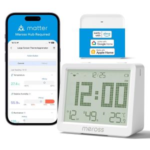 Meross Thermomètre Hygromètre Connecté WiFi (AVEC HUB MSH450), Moniteur de Température et d'Humidité Compatible avec Apple Home, Alexa et Google Home, Surveillance à Distance et Notification d'Alarme - Neuf