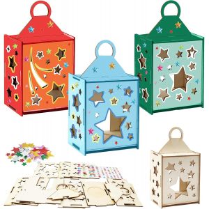 Kalanka-3pcs Lanterne De Décoration De Noël 16.8 * 9.5 * 6 Kit De Bricolage Lanterne En Bois Pour Enfant Lanterne En Étoile À Fabriquer Et Placer Bougie Led Décoration Centre De Table Noel - Neuf