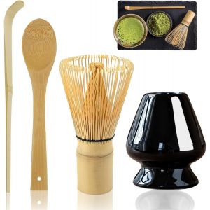 PATB-Lot de 4 Fouets à Matcha Avec 2 Cuillères, Whisky, Set de Thé, Porte-Pinceaux en Céramique (Noir) - Neuf