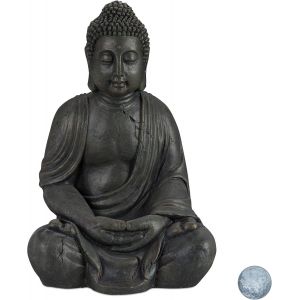 MEVRONISSHOP-Statue de Buddha Figurine de Bouddha d&eacute;coration Jardin Sculpture c&eacute;ramique Zen 70 cm, fonc&eacute;, Gris/argent&eacute;/m&eacute;tallique - Neuf
