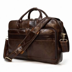 Sac messager en cuir véritable pour homme,sac à main pour ordinateur portable d'affaires,étui à bombes vintage,grand sac en cuir de vachette,Elin Horse,initié,16 pouces - Oil Leather Brown - Neuf