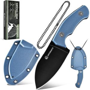 Couteau De Cou P-Da,Petit Couteau Full Tang En Acier 5cr14mov,Mini Lame Fixe,Longueur De Lame 7,1 Cm,Avec Chaîne À Billes En Abs - Neuf