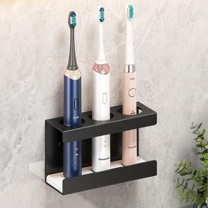 Porte Brosse à Dents Electrique 3 Trous,Support Brosse à Dent Électrique Mural,Porte Brosse à Dent Hygiénique,Rangement Brosse à Dent INOX,Accroche Brosse à Dent Noir,pour Salle de Bain - Neuf