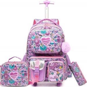ChenQuanSarl-Cartable A Roulette Fille, Sac Dos Roulettes Pour Filles, Sac A Roulette Fille Pour Primaire Scolaire Cartable Roulette Fille Cm1 Ce2 - Neuf