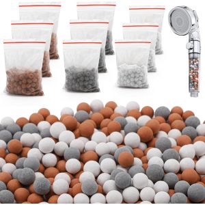 CAP-Lot de 9 perles filtrantes ioniques pour pommeau de douche, boules minérales, ions négatifs, pH équilibre, tourmaline, kit de recharge pour pommeau de douche, élimine le chlore, le fluor, les - Neuf