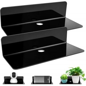 Pack Noir Étagères Murales, Pas De Forage, Flottant Étagère Murale, Facile À Étendre Acrylique Murale Étagère Avec Des Clips De Câble Pour La Chambre À Coucher, Salle De Séjour, Cuisine, Bureau (Noir) - Neuf