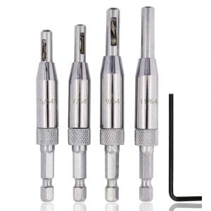 Forets Auto-Centrants 4Pcs, Forets &agrave; Charni&egrave;re en Acier 6,35mm Hexagonal, Outil de Per&ccedil;age pour Travail du Bois, Armoires, Tiroirs, Portes et Fen&ecirc;tres - Neuf